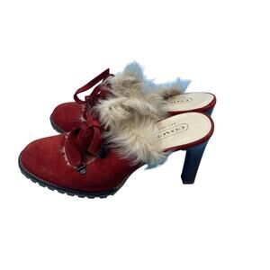 Vintage Coach Kristy Red Suede Shearling Mule Heels Made in Italy 9